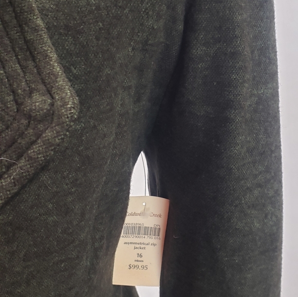 Lined Tweed like Moto Jacket Cotton / Wool Olive Green Coldwater Creek Size 16 - Picture 5 of 8